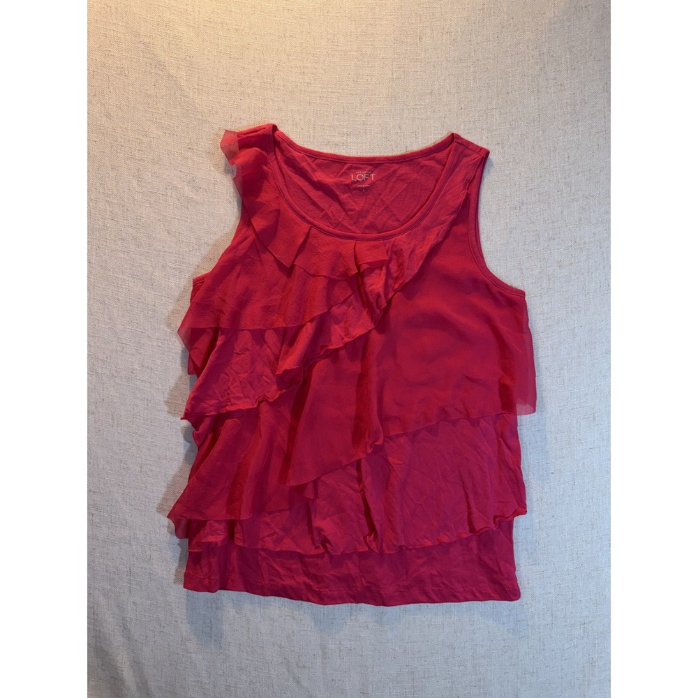 Ann Taylor Loft Pink Ruffle Front Sleeveless Top Cotton Tiered Tank Womens Small